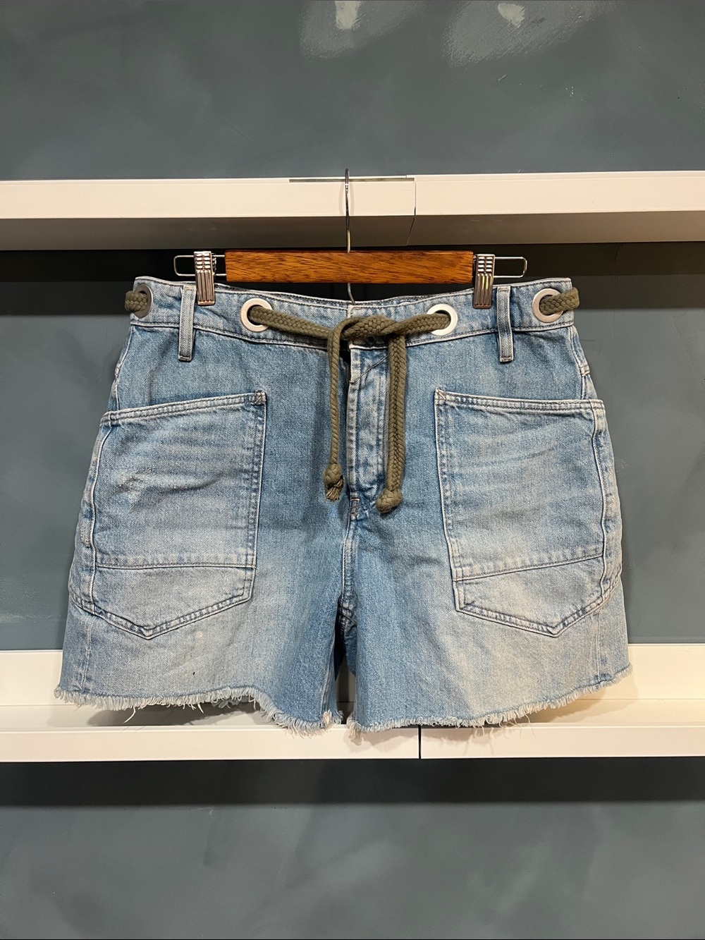 We The Free Light Blue Denim Shorts with Rope Tie